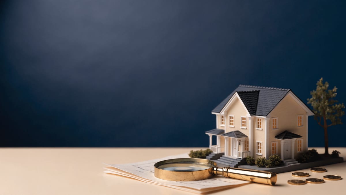 Scale model share house with several front doors on a navy backdrop, representing rooming house investment finance